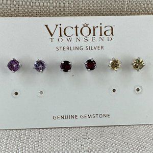 Victoria Townsend Women Earrings Stud Genuine Gemstone Sterling Silver set of 3